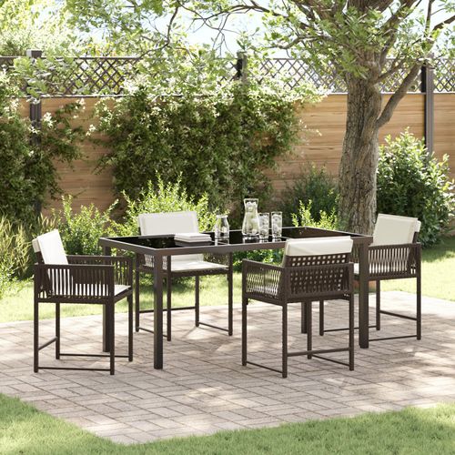 Vidaxl Set De Salle À Manger De Jardin 5 Pièces Avec Coussins En Rattan Synthétique Marron