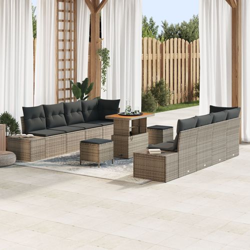 Vidaxl Ensemble De Canapé Modulaire 11 Pièces 4 Places Gris Rotin, Acier