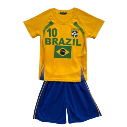 Ensemble De Football Enfant Maillot Et Short - Inspiré Du Bresil - Jaune
