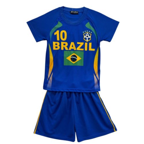 Ensemble Foot Enfant Inspiré Du Brésil – Maillot + Short Bleu