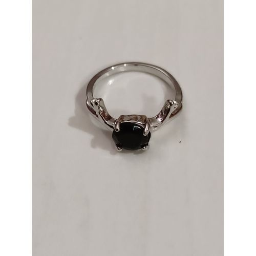 Bague Métal Argenté,Branche,Strass Rond Noir,Taille 17.20 Mm