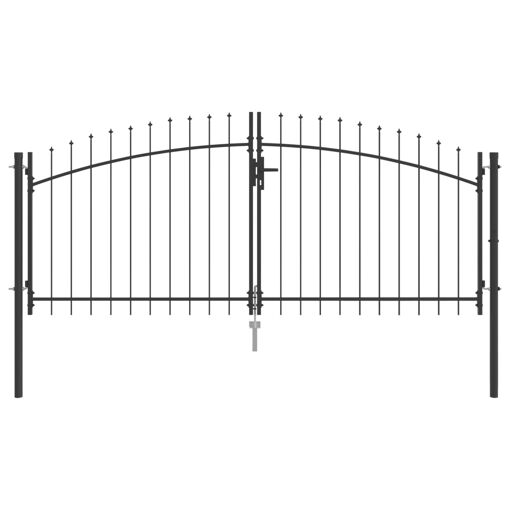 vidaXL Portail de Jardin avec Sommet en Lame à Double Battant Gris ...