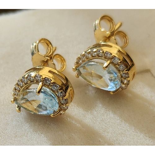 Boucles D'Oreilles Aigue Marine Diamant