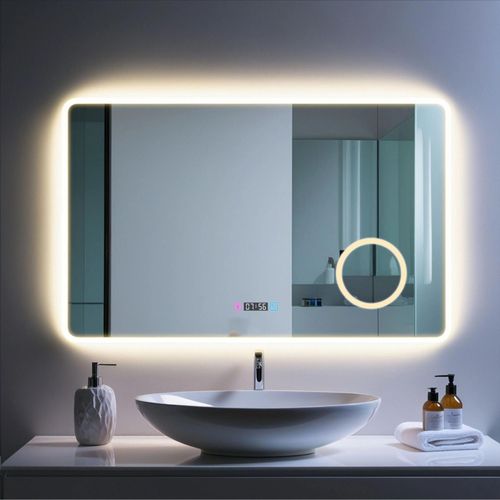 Miroir LED antibuée 140x80 avec zone grossissante X3 température de couleur réglable SANILAND
