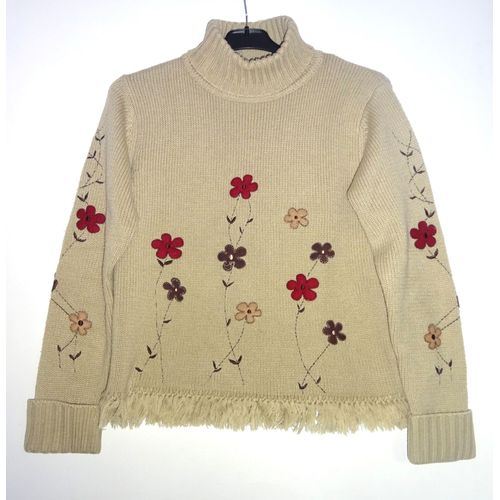 Pull Beige Vintage Manches Longues Col Roulé Motifs Fleurs 16 Ans Caprice De Fille