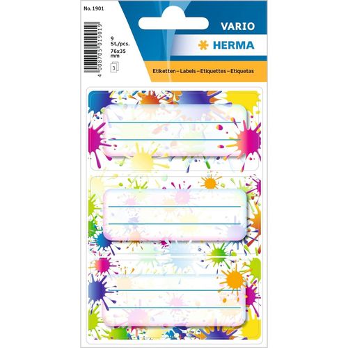 Herma Lot De 9 Étiquettes Pour Livre D'écriture, 76 X 35 Mm Taches De Peinture