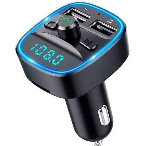 Transmetteur Fm Bluetooth, Bluetooth 5.0 Voiture Adaptateur Radio Lecteur Mp3 Kit Main Libre Sans Fil, Chargeur Allume Cigare Avec