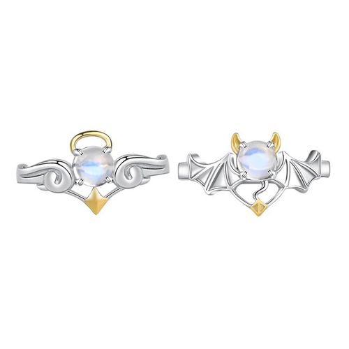 2 Pièces Ange Démon Couple Bagues Réglables Bagues Ouvertes Femmes Hommes Bijoux Bagues