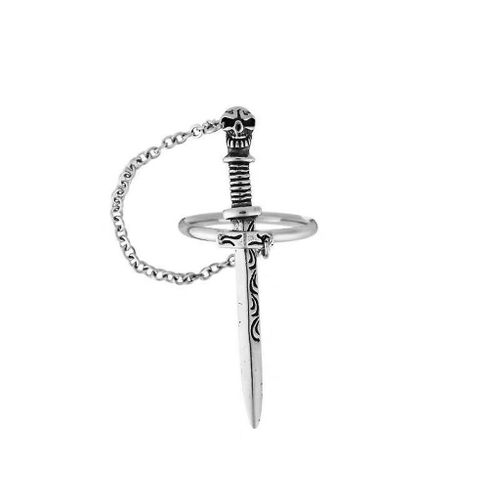 Vintage Argent Bague Alliage Punk Crâne Épée Mobile Plug-In Bague Pour Femmes Hommes