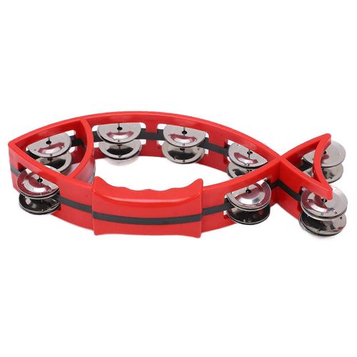 Tambourin À Main Cloche Lisse Poisson En Forme De Double Rangée Tambourins Instrument De Rythme Musical Pour Enfantsrouge