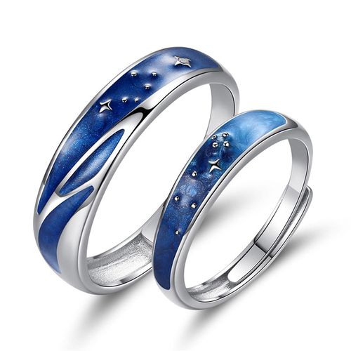 Bague De Couple Étoilée Simple Wild Long-Distance Love Hommes Et Femmes Bague Ajustable