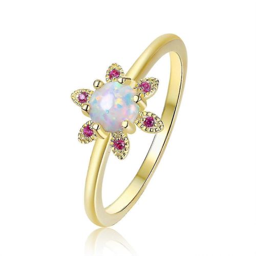 Bagues En Pierre De Naissance Pour Femmes Argent Sterling 925 Argent Sterling 14k Bague De Fleur En Or Blanc Pour Wome, Taille De Bague: 8 A178