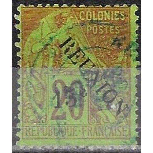 La Réunion, Colonie Française 1891, Beau Timbre Classique Yvert 30, Type Alphée Dubois 20c. Brique Sur Vert, Surchargé "Réunion" Et "15 C", Oblitéré, Cote 20 Euros, Tbe