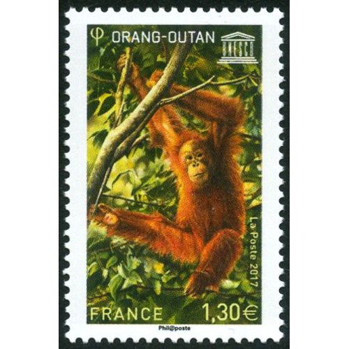 France 2017, Très Beau Timbre De Service Neuf** Luxe Yvert 170, Unesco, Les Animaux En Voie De Disparition, L'Orang-Outang.