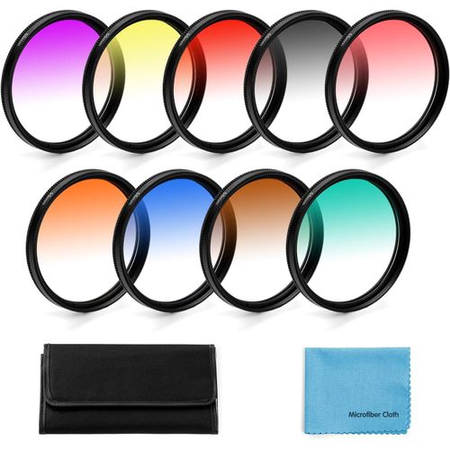 Kit De Filtres De Couleur Gradués De 72 Mm, 9 Pièces Pour Appareil Photo Reflex Numérique , Nikon, , Pentax, Olympus, Fuji, + Pochette Pour Filtre D'Objectif[Camera4601]