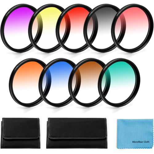 G -5252Mm Kit De Filtres De Couleur Gradués 9 Pièces Pour Appareil Photo Reflex Numérique , Nikon, , Pentax, Olympus, Fuji + Pochette De Filtre D'Objectif + Chiffon De Ne[Camera4603]