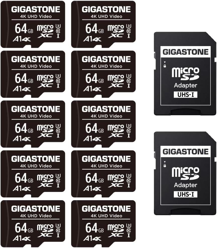 Carte Mémoire 64 Go Lot De 10 Cartes, Compatible Avec Gopro one Caméra Tablette Samsung , Haute Vitesse Pour 4K Uhd Vidéo, A1 U3 C10 Carte Micro Sdxc Avec Mini Étui Et Adapta[Camera3597]