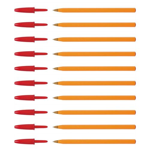 Bic Lot De 10 Stylos Bille Orange Pointe Fine 0,7mm Encre Rouge