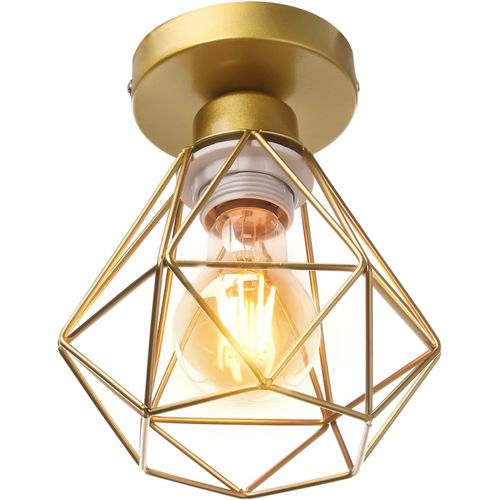 SHIBA-Plafonnier industrielle vintage design rétro cage en métal fer forge, Suspension luminaire E27 lampe de plafond diamant Ø16c[1