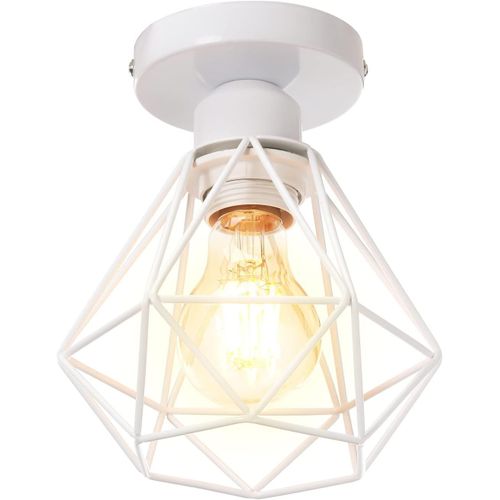 SHIBA-Plafonnier industrielle vintage design rétro cage en métal fer forge, Suspension luminaire E27 lampe de plafond diamant Ø16c[1