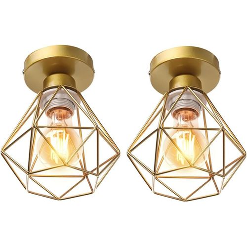 SHIBA-Plafonnier industrielle vintage design rétro cage en métal fer forge, Suspension luminaire E27 lampe de plafond diamant Ø16c[1