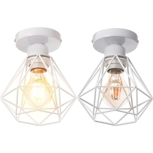 SHIBA-Plafonnier industrielle vintage design rétro cage en métal fer forge, Suspension luminaire E27 lampe de plafond diamant Ø16c[1