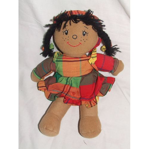 poupée tissu chiffon robe carreaux modèle déposé 35 cm