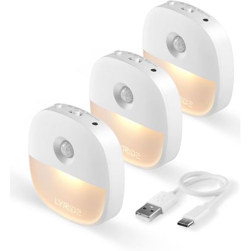 SHIBA-Veilleuse avec détecteur de mouvement, lumière blanche chaude type C, rechargeable par USB, éclairage d'armoire auto-adhésif[1