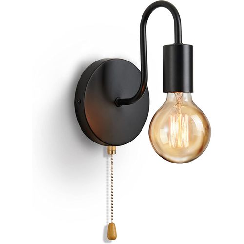 Shiba-Applique Murale Intérieure Avec Interrupteur À Tirette, Industrielle Vintage Lampe Murale Noir Fer E27 Luminaires Intérieur [3