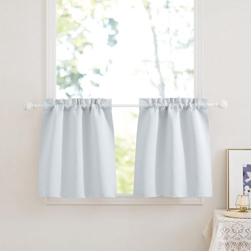 Shiba-Rideaux Cuisine - Rideau Passe Tringle, Occultant Gris-Blanc Opaque Décoration De Maison Cuisine Petite Fenêtre, Porte Placa[9
