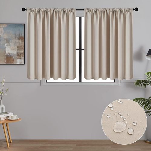 Shiba-Rideau Occultant Court Thermique Isolant Anti Froid Et Chaleur Pour Petites Fenêtres Tissu Impermeable Rideaux Beige Cuisine[8