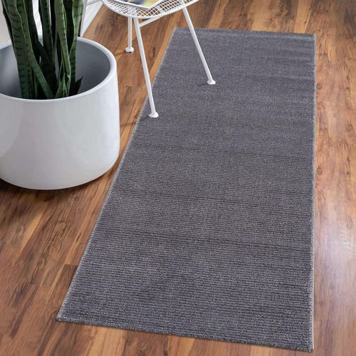 Shiba-Tapis Uni Gris - Pour Couloir - Petit Tapis De Couloir - 80 X 150 Cm - Motif À Rayures - Effet 3d - Moderne - Décoration Pou[1