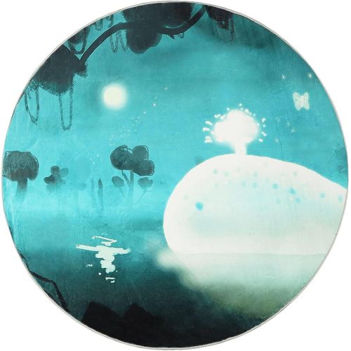 Shiba-Tapis Rond Bleu De 1,2 M ¿ Motif Baleine De Dessin Animé ¿ Envers Antidérapant En Tpr Pour Salon, Salle D'étude, Chambre De [1