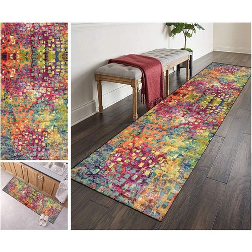 SHIBA-Tapis de couloir, cuisine, antidérapant, lavable en machine, rose, Boho, 40 x 60 cm, moderne, antidérapant, lavable, vintage[1