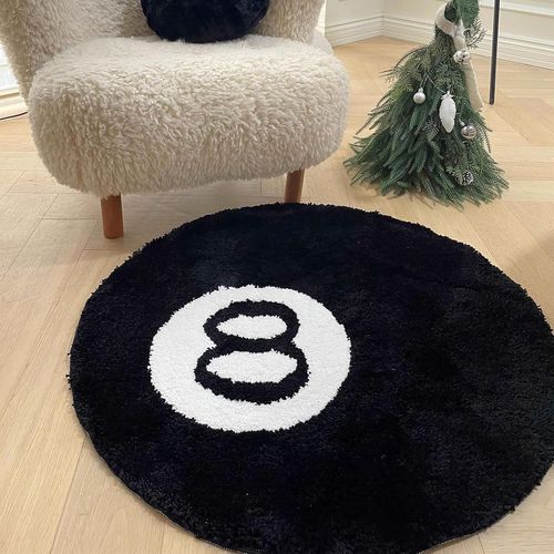 Shiba-Tapis Salon Rond Noir 8 Bille Petit Tapis Carpette Tapis Rond Salon Motif Billard 8 Boules Noire Descente De Lit Chambre Tap[9