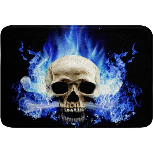 SHIBA-Tapis de bain - Motif tête de mort - Bleu - Antidérapant - Absorbant l'eau - 50 x 80 cm - Pour baignoire, douche, enfants, a[1