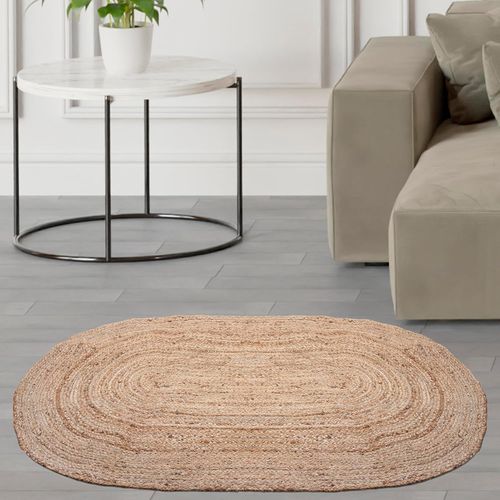 Shiba-Naturel Bohème Ovale Tapis En Jute Réversible Tressé Tapis De Chiffon Jute Lavable Tissé À La Main Décor Pour Cuisine Salon [2