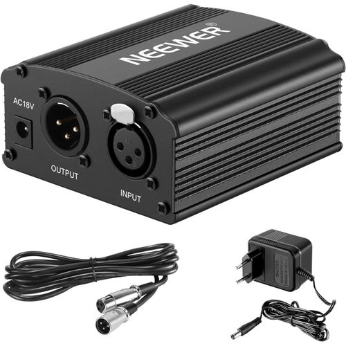 Neewer 1- Canal 48v Alimentation Fantôme Noir Avec Adaptateur Et Un Xlr Câble Audio Pour Tous Microphones À Condensateur Musique Dispositifs D'Enregistrement