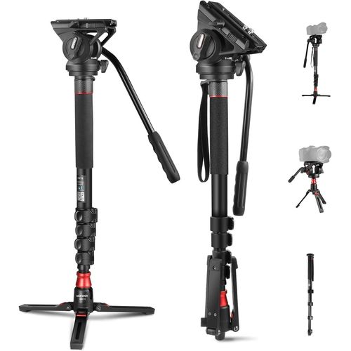 NEEWER GM76 Monopode professionnel pour appareil photo avec pieds, télescopique, portable, en aluminium, tête fluide, inclinable, pied amovible, pour appareil photo reflex numérique, charge maximale 6