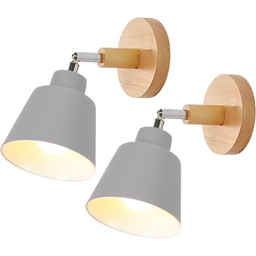 SHIBA-Applique Murale Interieur E27 Lampe Murale Vintage Industrielle Plafonnier Luminaire Rétro Métal et Bois Réglable pour Chamb[2