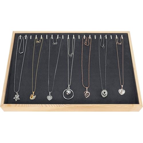 Shiba-Boite A Bijoux Femme En Bois Pour Colliers Avec 20 Crochets - 24 X 35 Cm - Plateau Bijoux Velours Gris - Boite Bijoux Femme [3