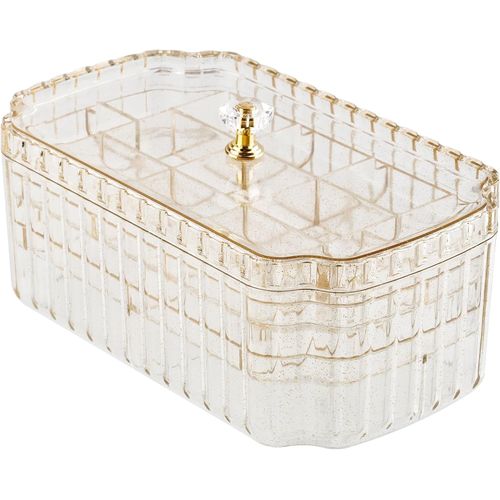 Shiba-Boîte À Bijoux Transparente À 3 Niveaux Avec Poignée Dorée - Boîte À Bijoux Pour Boucles D'oreilles, Bagues, Bracelets Et Mo[3