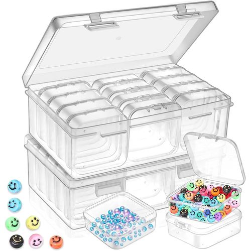 SHIBA-® Lot de 2 boîtes de rangement avec couvercle, 170 x 110 x 60 mm, avec 24 mini boîtes pour petites perles, pilules, bijoux, [3