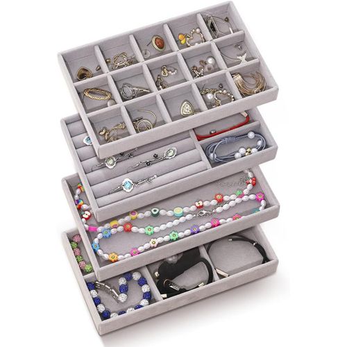 Shiba-Plateau À Bijoux - Organisateur De Rangement Pour Boucles D'oreilles, Colliers Et Bagues - Boîte À Bijoux - Gris[3744]
