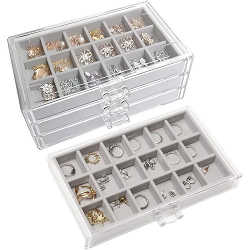 Shiba-Boîte À Bijoux En Acrylique Avec 3 Tiroirs, Rangement Boucles D'oreilles, Organiseur De Bijoux Pour Bagues Et Colliers,Boîte[2