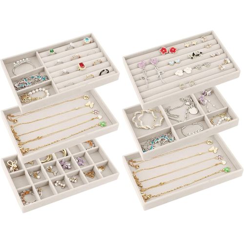 Shiba-Organisateur Bijoux Tiroir, Lot De 6 Plateau À Bijoux Empilable, Plateau Bijoux Velours, Rangement Bijoux Tiroi Pour Bagues [2