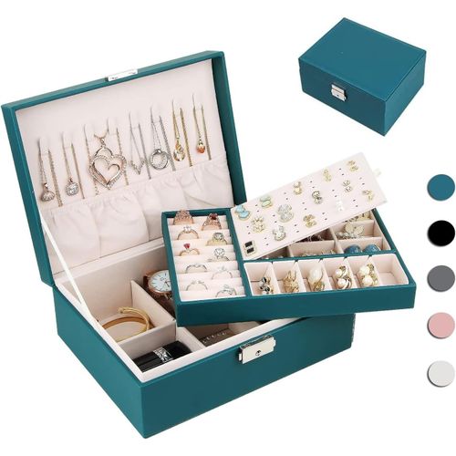 Shiba-Grande Boîte De Rangement À Bijoux Pour Femmes Et Filles - 2 Étages - Pour Colliers, Bagues, Boucles D'oreilles, Bracelets ([3