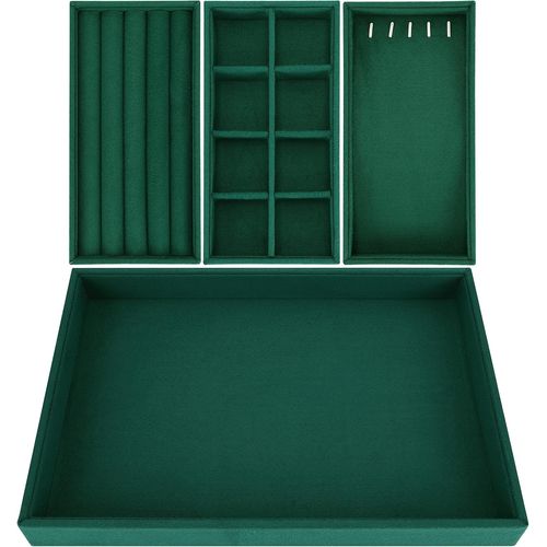 Shiba-4 Plateau Bijoux Empilable En Velours Vert - 35,3 X 24,2 Cm - Rangement Bijoux Tiroir - Sections Amovibles Pour Colliers, Ba[2