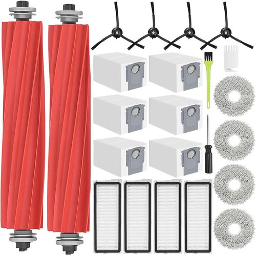 Kit d'accessoires pour Qrevo S/Qrevo Pro/QRevo MaxV/Qrevo Plus Pièces pour Qrevo S, 2 Brosse Principale, 6 Sacs à Poussière, 4 Serpillere, 4 Filtres 4 Noir Brosse Latérale