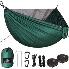 Hamac De Camping Avec Moustiquaire | Capacité De Charge De 300kg, (290 X 140 Cm) Nylon Parachute Respirant, Séchage Rapide | Accessoires Complets | Hamac De Voyage Facile À Installer!